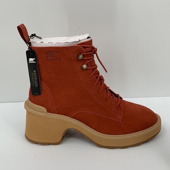Sorel Hi-line lug boots suede leather waterproof chunky platform shoe red new 9 - Picture 4 of 6